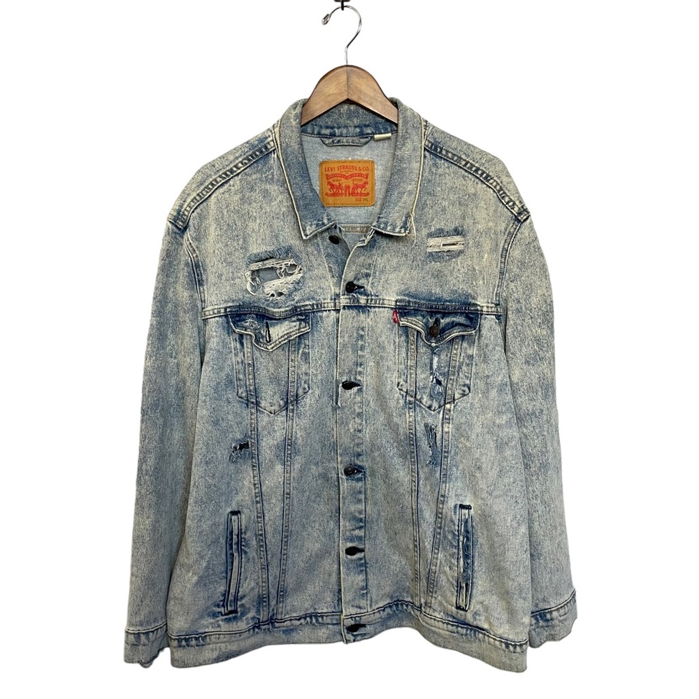 Levi’s Denim Jean Jacket Light Wash Mens Size 3X Distressed Destroyed Slashed